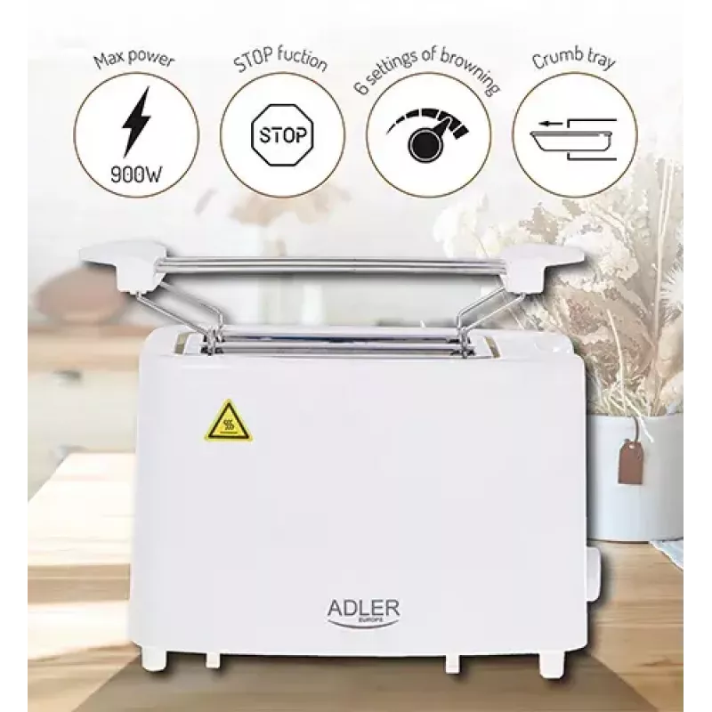 Broodrooster Adler AD 3223 2 sneetjes 750 W Wit