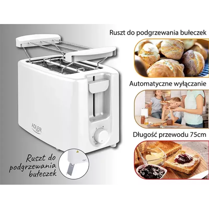 Broodrooster Adler AD 3223 2 sneetjes 750 W Wit