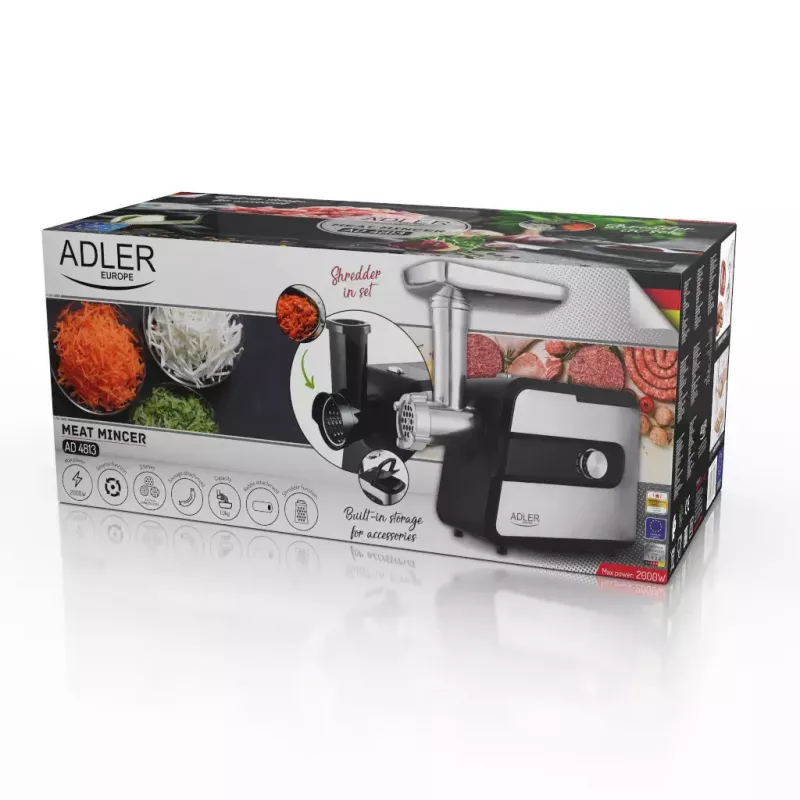 Vleesmolen Adler AD 4813 2000 W Zwart Zilver