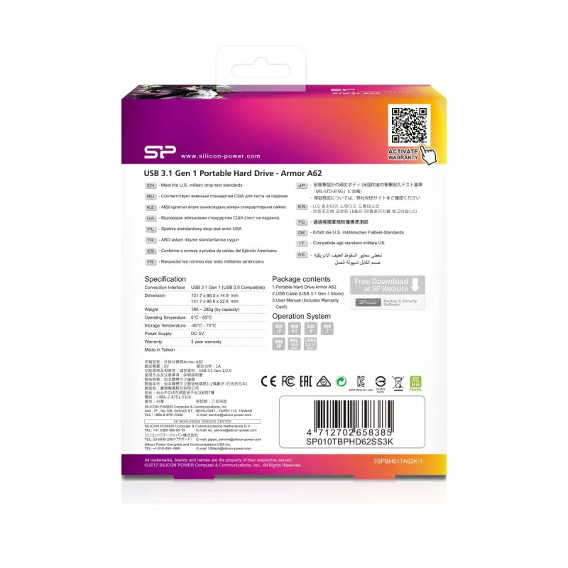 Silicon Power Armor A62 SP010TBPHD62SS3K draagbare harde schijf van 1 TB, USB 3.2 Gen 1, zwart/rood