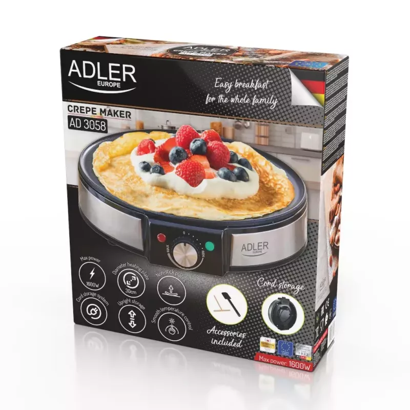 Crêpemaker Adler AD 3058 1600 W zwart roestvrij staal