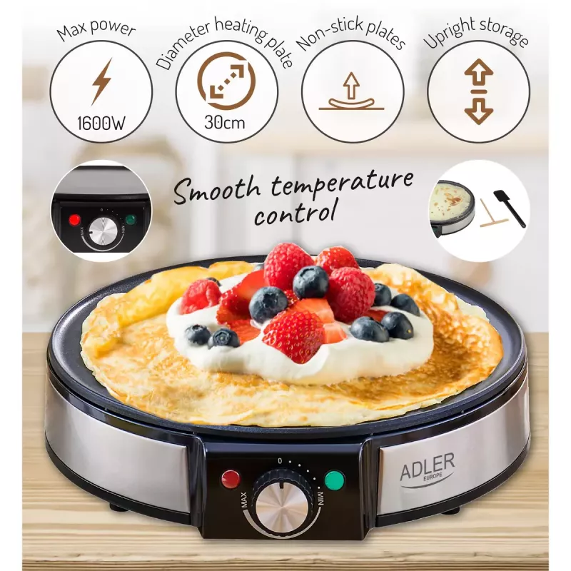 Crêpemaker Adler AD 3058 1600 W zwart roestvrij staal