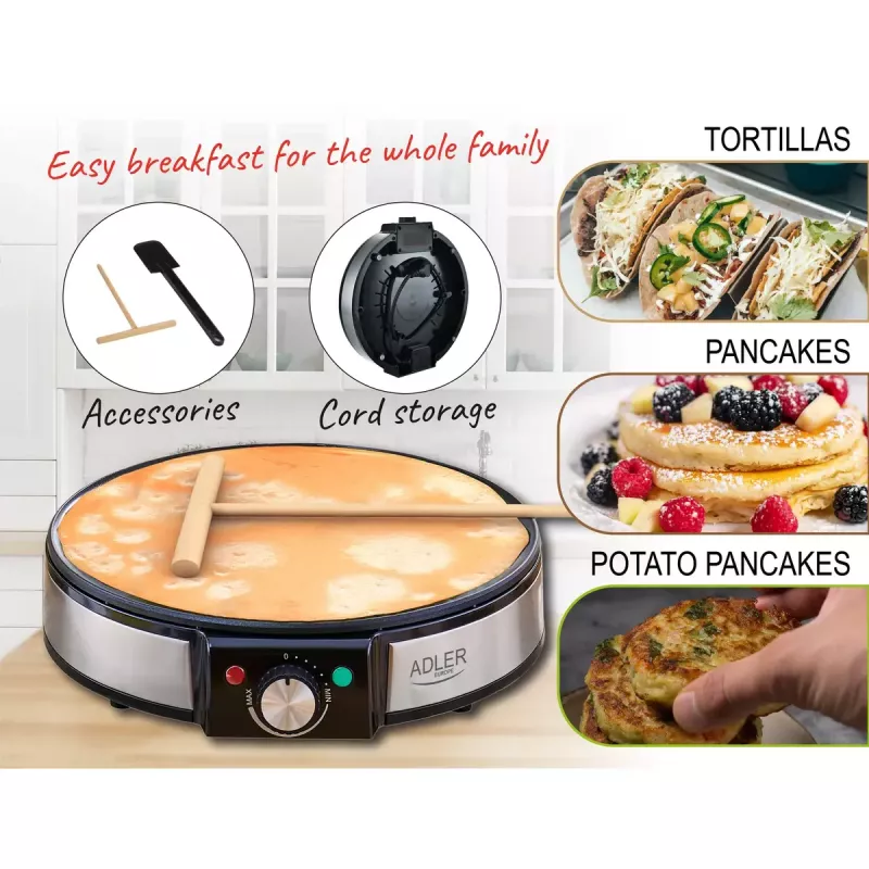 Crêpemaker Adler AD 3058 1600 W zwart roestvrij staal