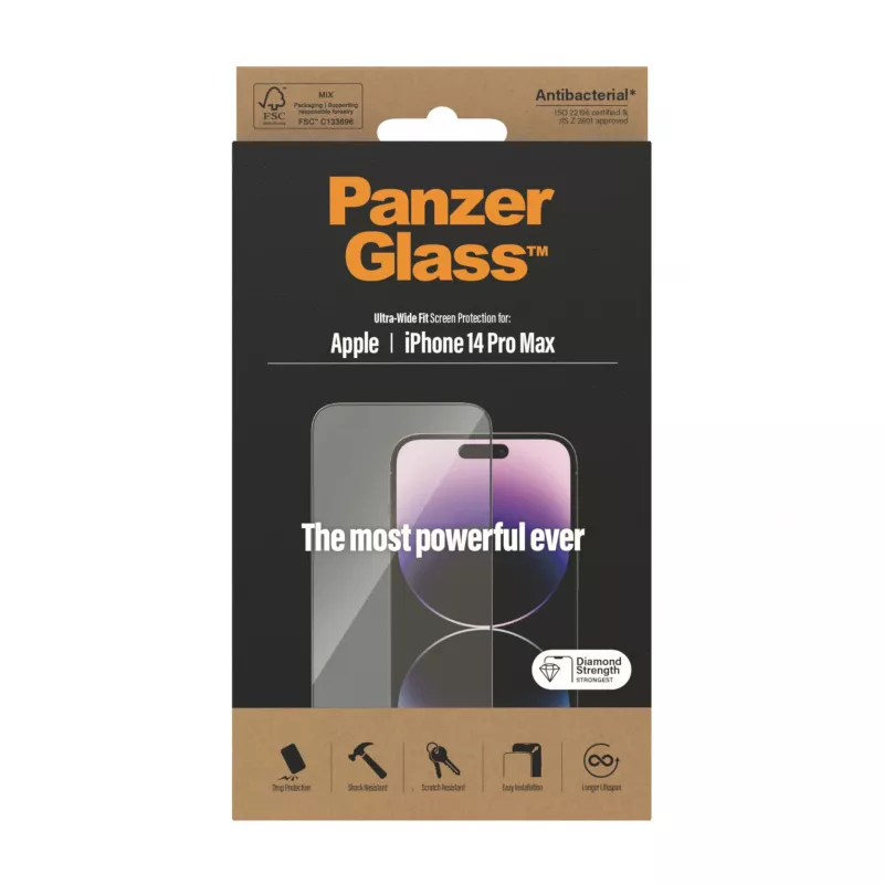 Beeldschermbescherming PanzerGlass Apple iPhone 14 Pro Max Ultra-Wide Fit kras- en stootvast