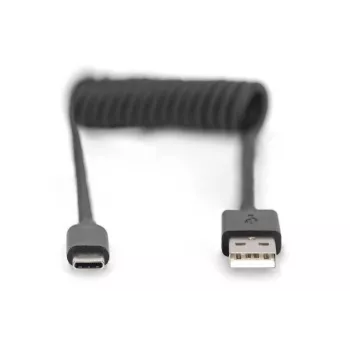 Digitus USB 2.0 USB A naar USB C spiraalkabel 1m 0,48 Gbit/s zwart
