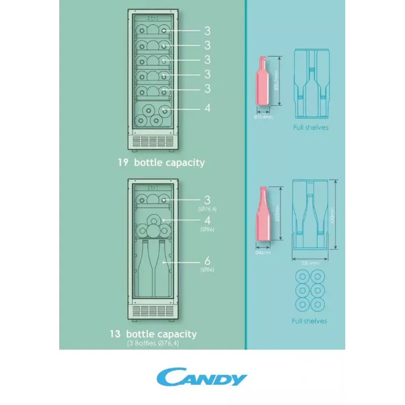 Inbouw wijnkoeler Candy DiVino CCVB 30/1 zwart 20 flessen