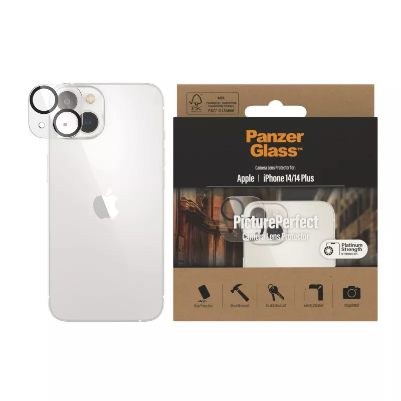 Camerobjectief-beschermfolie PanzerGlass PicturePerfect voor Apple iPhone 14 / 14 Plus, transparant gehard glas