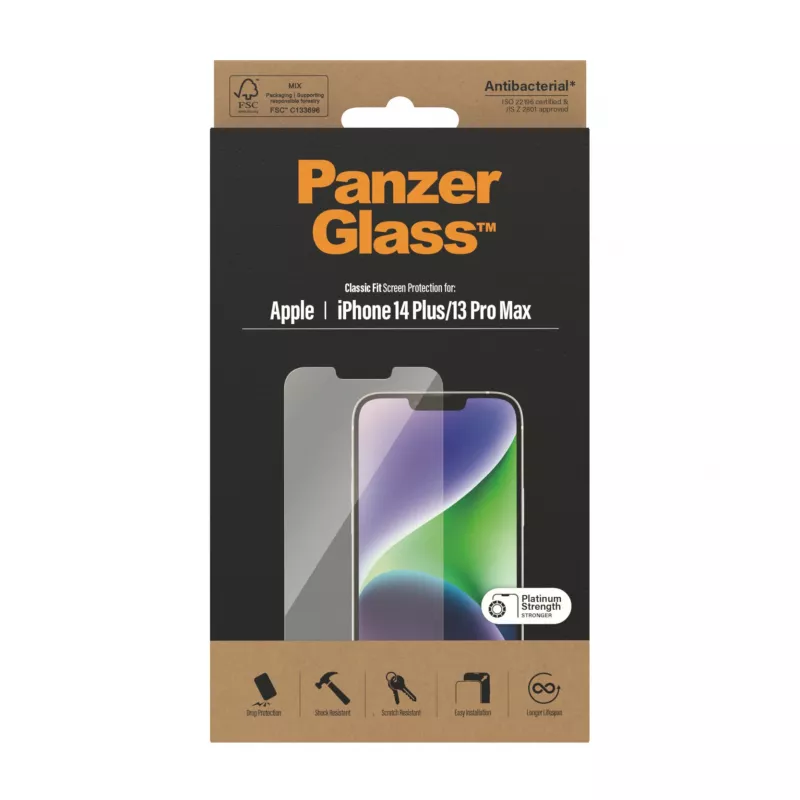 PanzerGlass beeldschermbeschermfolie voor Apple iPhone 14 Plus 13 Pro Max, kras- en stootvast