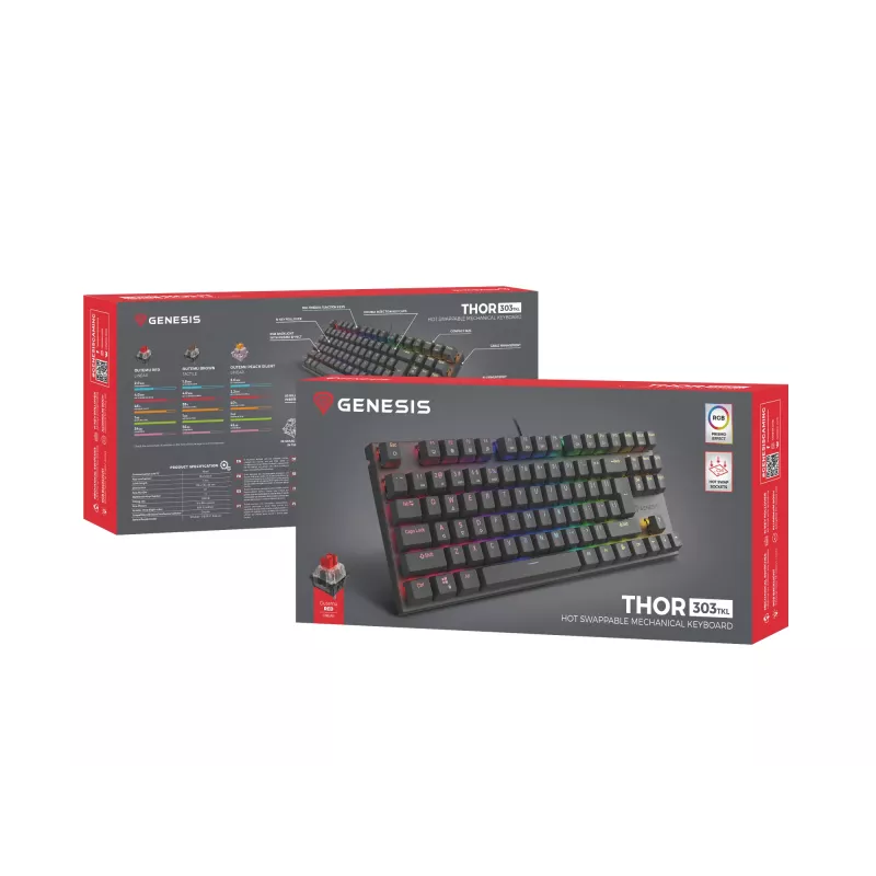 GENESIS Thor 303 TKL toetsenbord gaming USB QWERTY zwart RGB LED