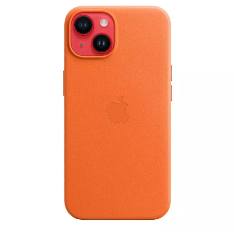 Apple lederen case met MagSafe iPhone 14 oranje