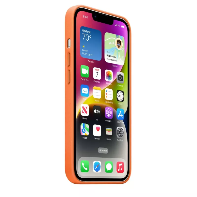 Apple lederen case met MagSafe iPhone 14 oranje