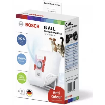 Stofzakken voor steelstofzuiger Bosch BBZAFGALL — 4-pack, wit, 240×75×165 mm, 100 g per stuk