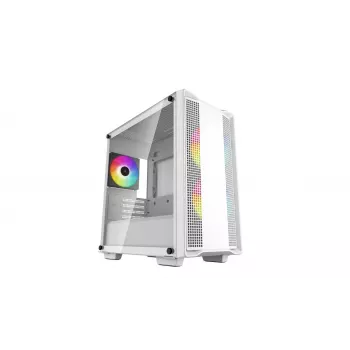 PC-behuizing DeepCool CC360 WH ARGB mini tower wit — Micro-ATX/Mini-ITX, gehard glas, 2x 3,5 inch + 3x 2,5 inch, 2x 120 mm frontventilator