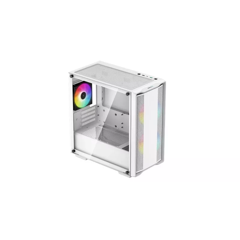 PC-behuizing DeepCool CC360 WH ARGB mini tower wit — Micro-ATX/Mini-ITX, gehard glas, 2x 3,5 inch + 3x 2,5 inch, 2x 120 mm frontventilator