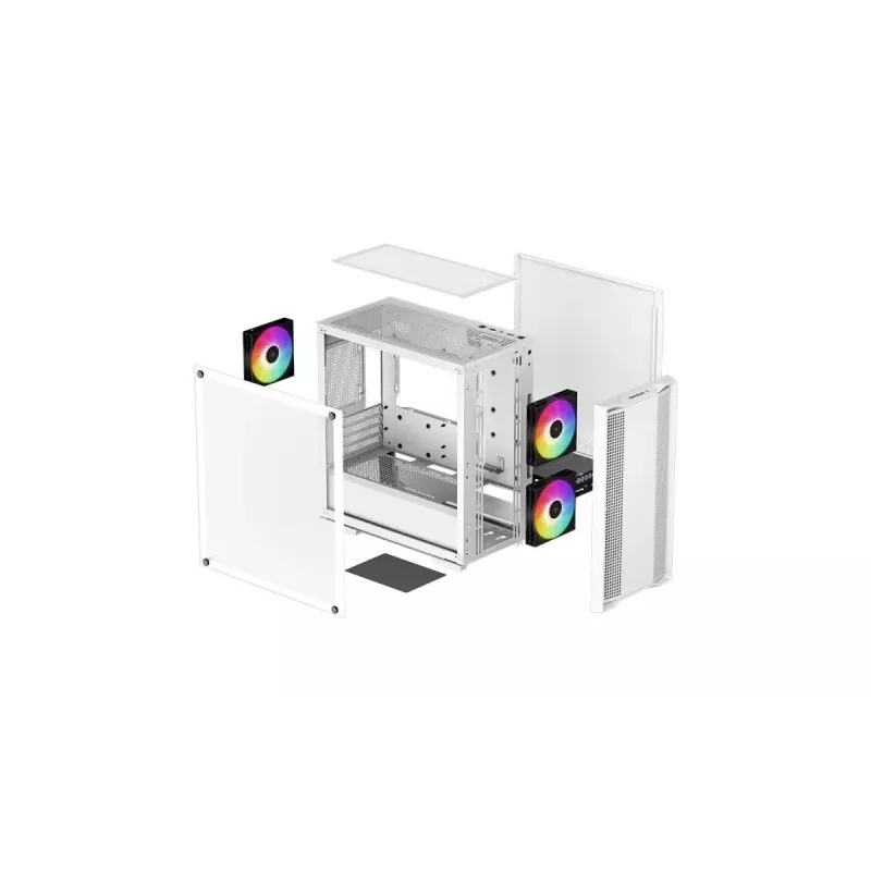 PC-behuizing DeepCool CC360 WH ARGB mini tower wit — Micro-ATX/Mini-ITX, gehard glas, 2x 3,5 inch + 3x 2,5 inch, 2x 120 mm frontventilator