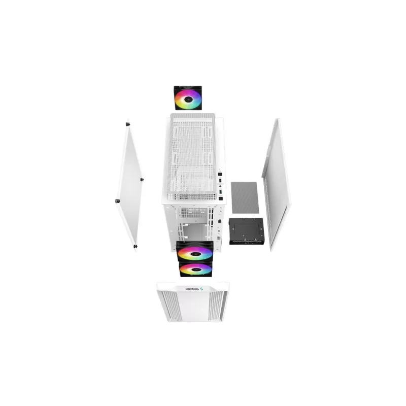 PC-behuizing DeepCool CC360 WH ARGB mini tower wit — Micro-ATX/Mini-ITX, gehard glas, 2x 3,5 inch + 3x 2,5 inch, 2x 120 mm frontventilator