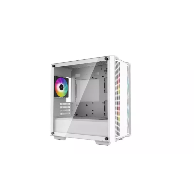 PC-behuizing DeepCool CC360 WH ARGB mini tower wit — Micro-ATX/Mini-ITX, gehard glas, 2x 3,5 inch + 3x 2,5 inch, 2x 120 mm frontventilator