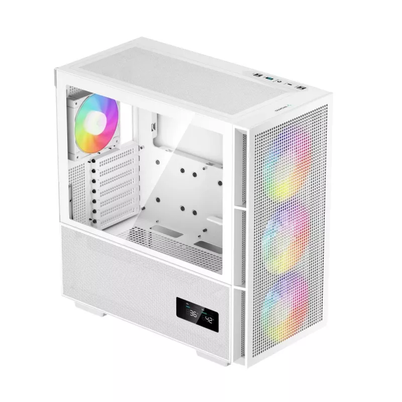 DeepCool CH560 Digital WH Mid-Tower pc-behuizing, E-ATX/ATX, gehard glas, 3x 140 mm ARGB-ventilatoren, digitaal statusscherm, USB-C, wit