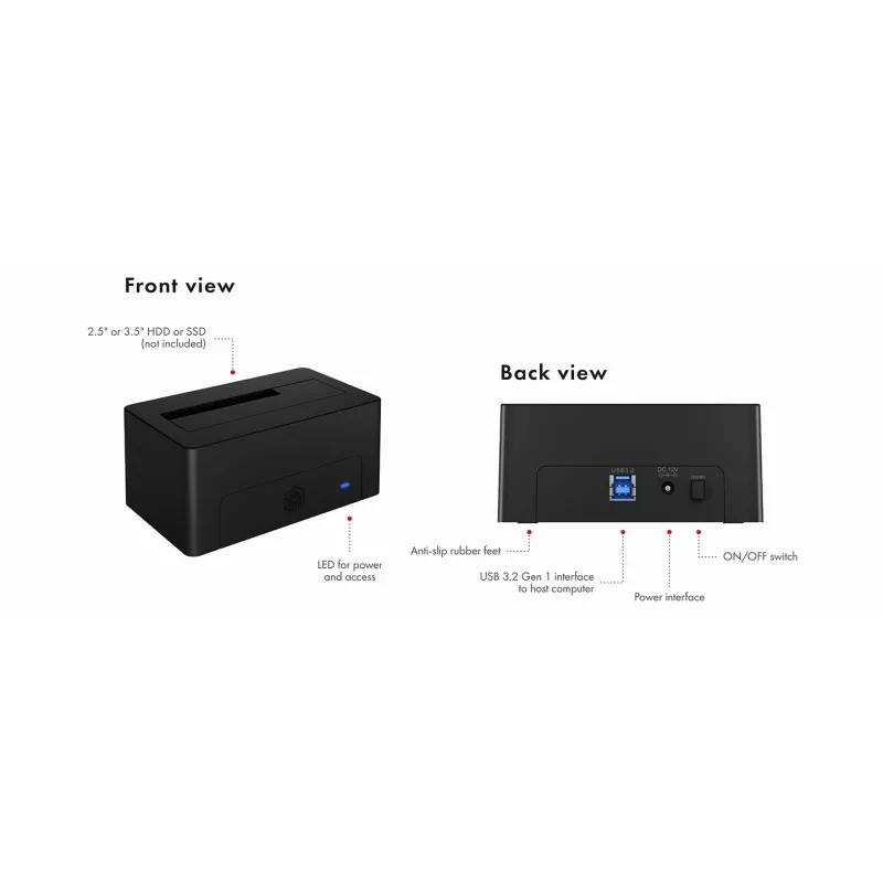 ICY BOX IB-1121-U3 USB 3.2 Gen 1 (3.1 Gen 1) Type-A zwart