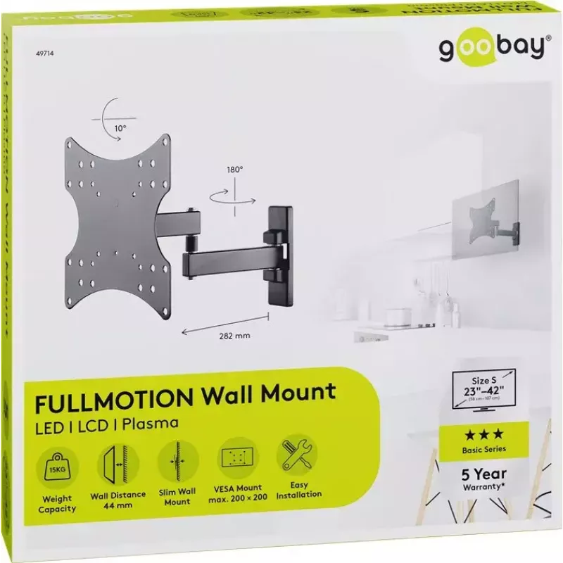 Goobay tv-muurbeugel Basic FULLMOTION (S) 15 kg 23-42 inch