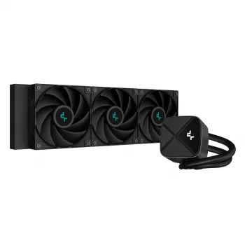 All-in-one-waterkoeling DeepCool LS720S Zero Dark — 3×120-mm-ventilatoren, 360-mm-radiator, 41 cm slangen, 6-W-pomp, LGA1151/AM4/AM5-ondersteuning, zwart