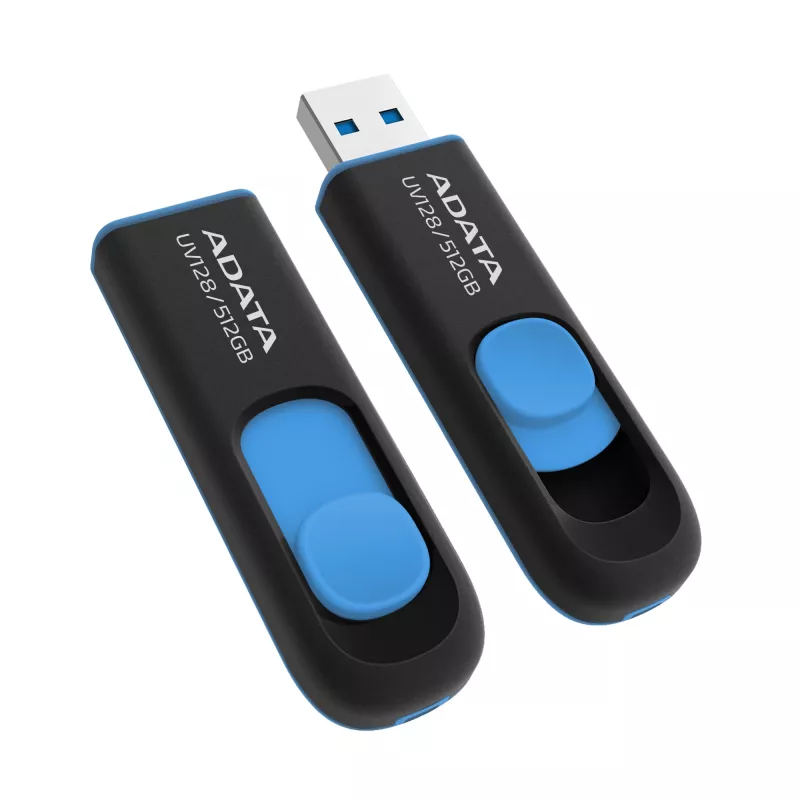 ADATA UV128 AUV128-512G-RBE USB-stick 512 GB, USB-A 3.2 Gen 1, schuifmechanisme, zwart/blauw