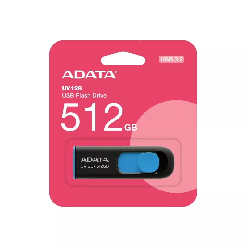 ADATA UV128 AUV128-512G-RBE USB-stick 512 GB, USB-A 3.2 Gen 1, schuifmechanisme, zwart/blauw