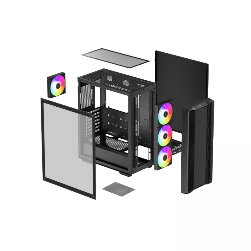 PC-behuizing DeepCool CC560 ARGB V2 midi-tower zwart — ATX/Micro-ATX/Mini-ITX, gehard glas, aRGB, ondersteunt tot 370 mm GPU