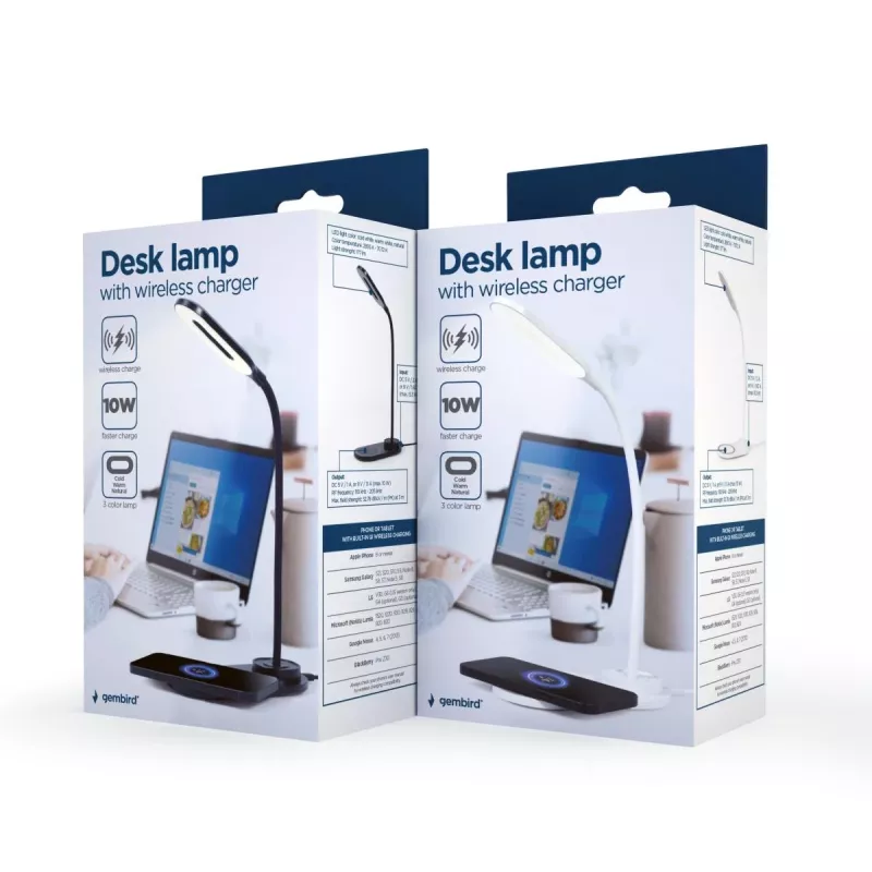 GEMBIRD bureaulamp met draadloze oplader, zwart