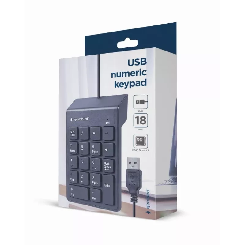 Numeriek toetsenblok GEMBIRD KPD-U-03 USB 18 toetsen scissorswitch, 1,45 m kabel, zwart