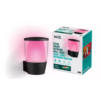 WiZ Wall Light ELPAS, Slimme wandlamp, Wi-Fi/Bluetooth, Zwart, Wi-Fi 4 (802.11n), 802.11b, 802.11g, LED, Metaal, Kunststof