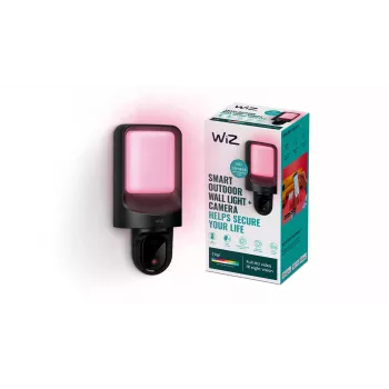 WiZ Buitenwandlamp met camera, IP-bewakingscamera, Outdoor, Draadloos, 1250 lm, Wand, Zwart