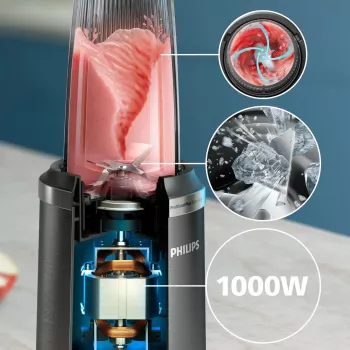 Tafelblender Philips 5000 serie HR2766/00 — 1000 W, 0,7 L container, 0,3 L hakmolen, zwart/roestvrij staal