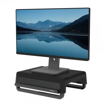 Fellowes computermonitorstandaard met 3 hoogte-instellingen - Breyta monitorverhoger met kabelmanagement - ergonomische, verstelbare monitorstandaard voor computer - max. gewicht 15 kg - zwart