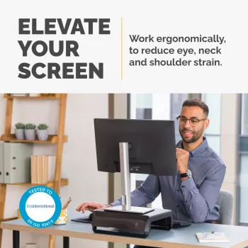 Fellowes computermonitorstandaard met 3 hoogte-instellingen - Breyta monitorverhoger met kabelmanagement - ergonomische, verstelbare monitorstandaard voor computer - max. gewicht 15 kg - zwart