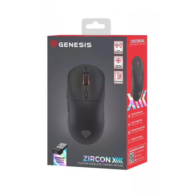 GENESIS Zircon XIII Muis Gaming Ambidextrous RF Draadloos + USB Type-C Optisch 26000 DPI