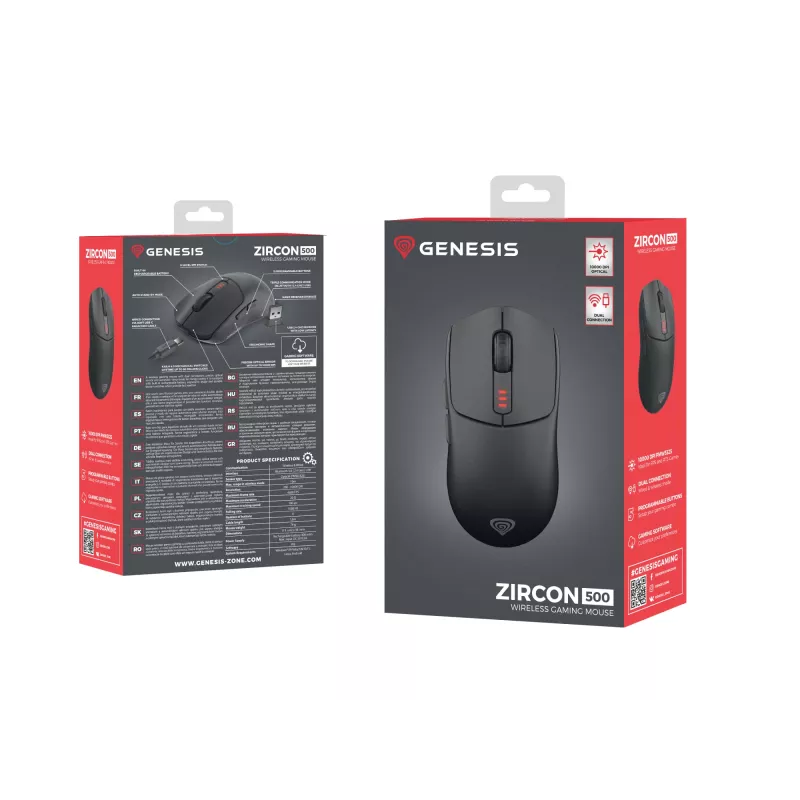 GENESIS Zircon 500 Gaming Muis Rechtshandig RF Draadloos + Bluetooth + USB Type-C Optisch 10000 DPI