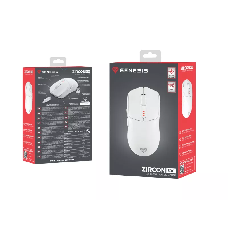 GENESIS Zircon 500 Gaming Muis Rechtshandig RF Draadloos + Bluetooth + USB Type-C Optisch 10000 DPI
