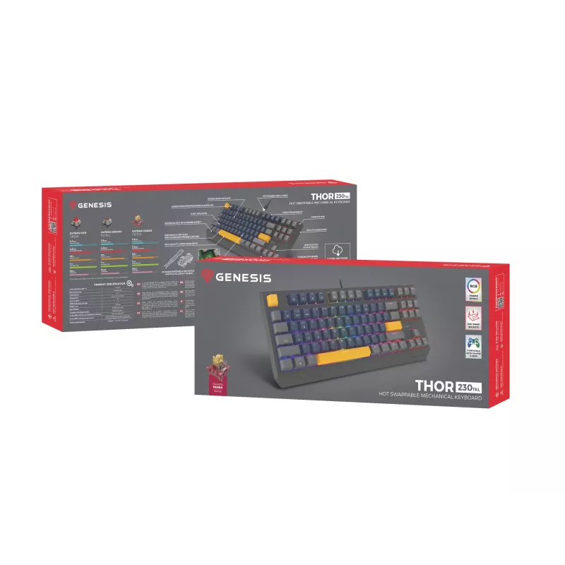 GENESIS THOR 230 TKL Toetsenbord Gaming USB + RF Wireless + Bluetooth QWERTY zwart, blauw, grijs, oranje