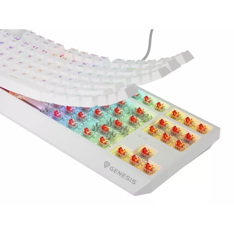 Tenkeyless gaming-toetsenbord GENESIS Thor 230 TKL — USB, RF draadloos, Bluetooth, QWERTY, wit