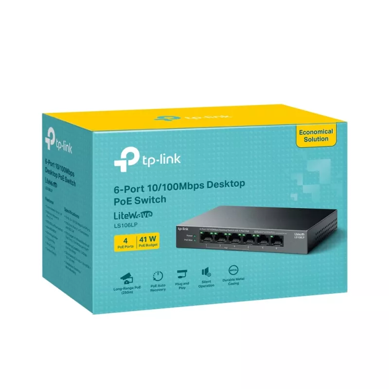 TP-Link LiteWave LS106LP netwerkswitch unmanaged Fast Ethernet (10/100) Power over Ethernet (PoE) zwart