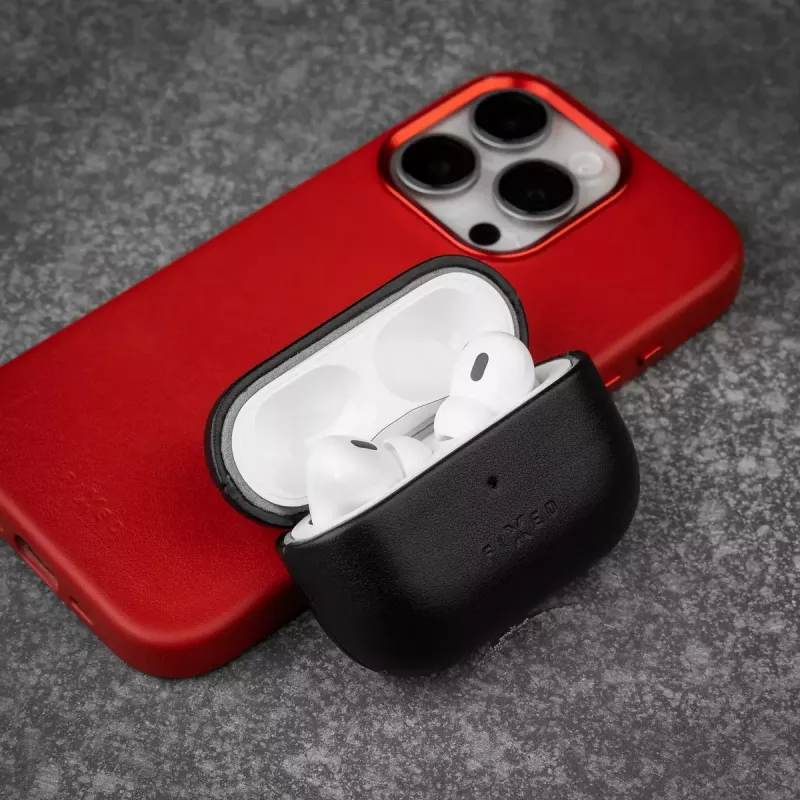 Leren beschermhoes FIXED FIXLPM-999-BK voor oordopjes met MagSafe-ondersteuning, zwart