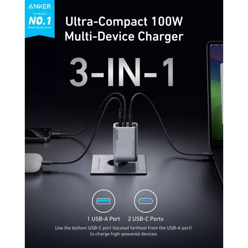 Oplader voor mobiele apparaten Anker A2688341 universeel zwart AC binnen 110–240 V 1 USB 2.0 2 USB-C