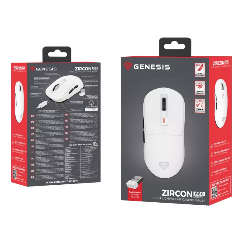 GENESIS Zircon 660 muis gaming rechtshandig RF draadloos + Bluetooth + USB Type-A optisch 12000 DPI