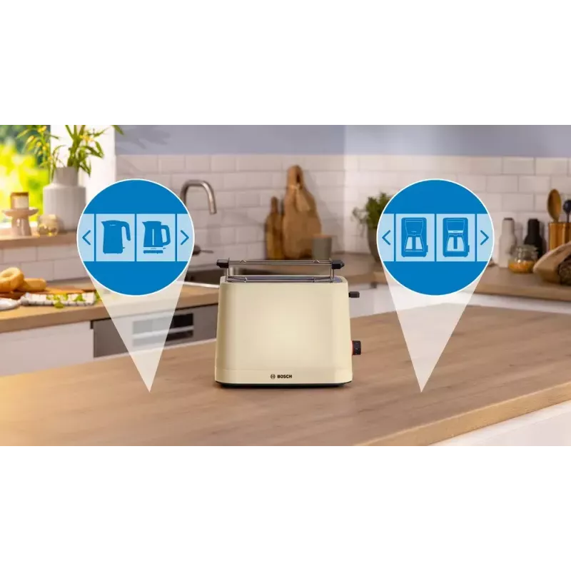Toaster Bosch Compact TAT3M127 – 2-slot beige kunststof behuizing, compact ontwerp