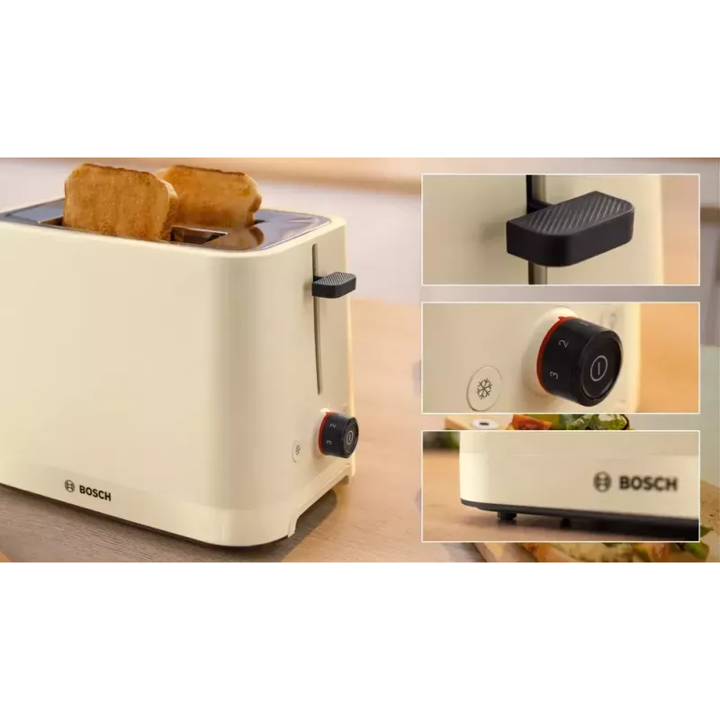 Toaster Bosch Compact TAT3M127 – 2-slot beige kunststof behuizing, compact ontwerp