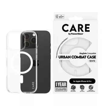PanzerGlass CARE™ by ® Urban Combat hoesje transparant met witte MagSafe iPhone 16 Pro