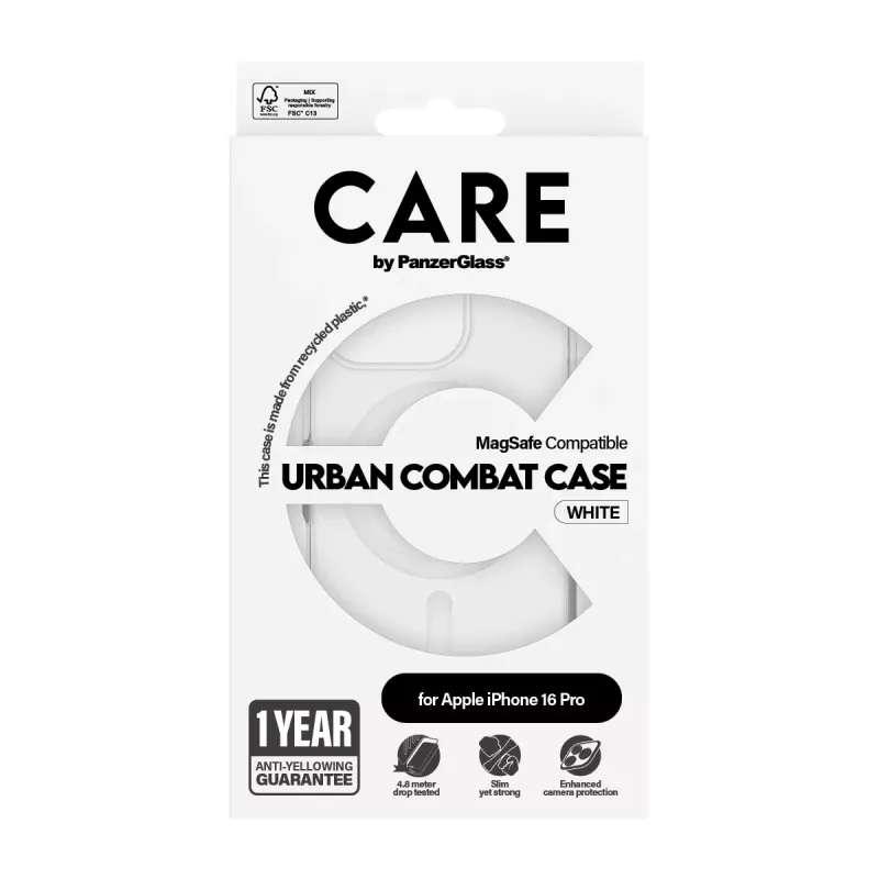 PanzerGlass CARE™ by ® Urban Combat hoesje transparant met witte MagSafe iPhone 16 Pro