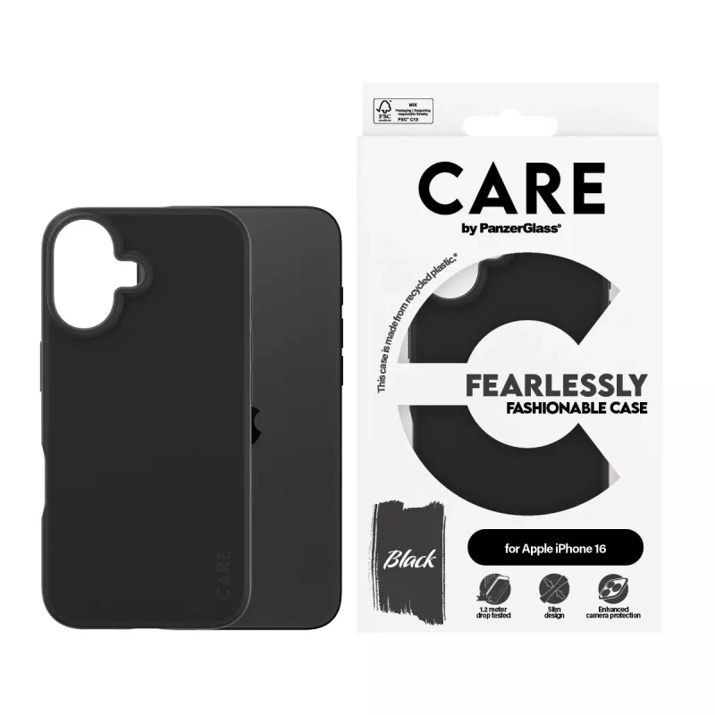 Cover PanzerGlass CARE by modieuze hoes zwart iPhone 16 transparant