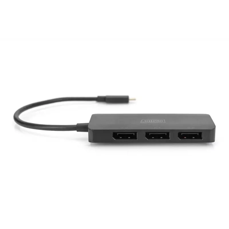 Digitus DS-45334 3-poorts MST-videohub, USB-C naar 3x DisplayPort, zwart